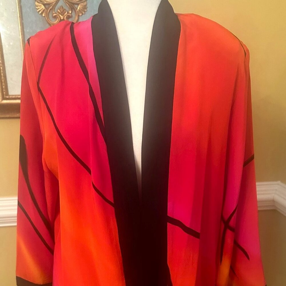 Stunning Linda Tilson 100% Silk Kimono Jacket Sz Small